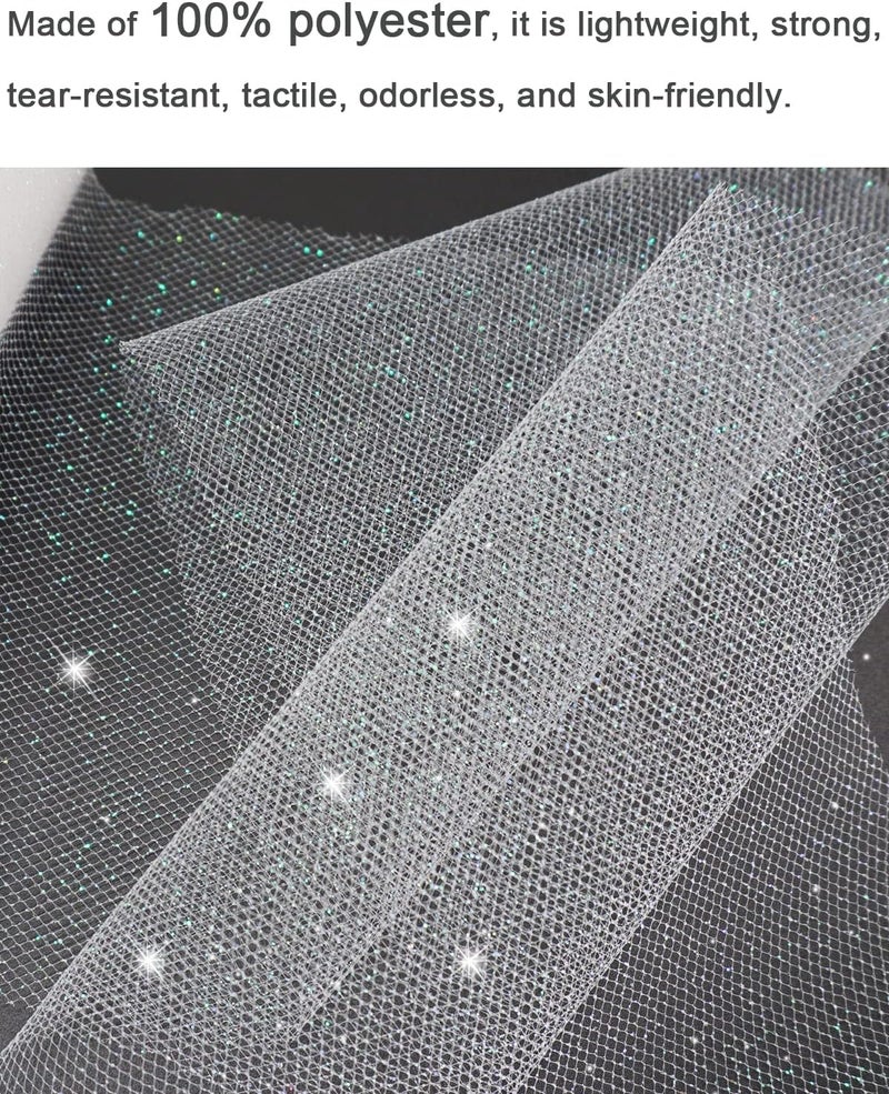 Ableme Deco Glitter Tulle Fabric Rolls, 6 Inch 50 Yards (150ft) Sparkling Spool Ribbon Sequin Netting for Tutu Skirt Gift Wrapping Wedding Party Decoration (White) - Image 5